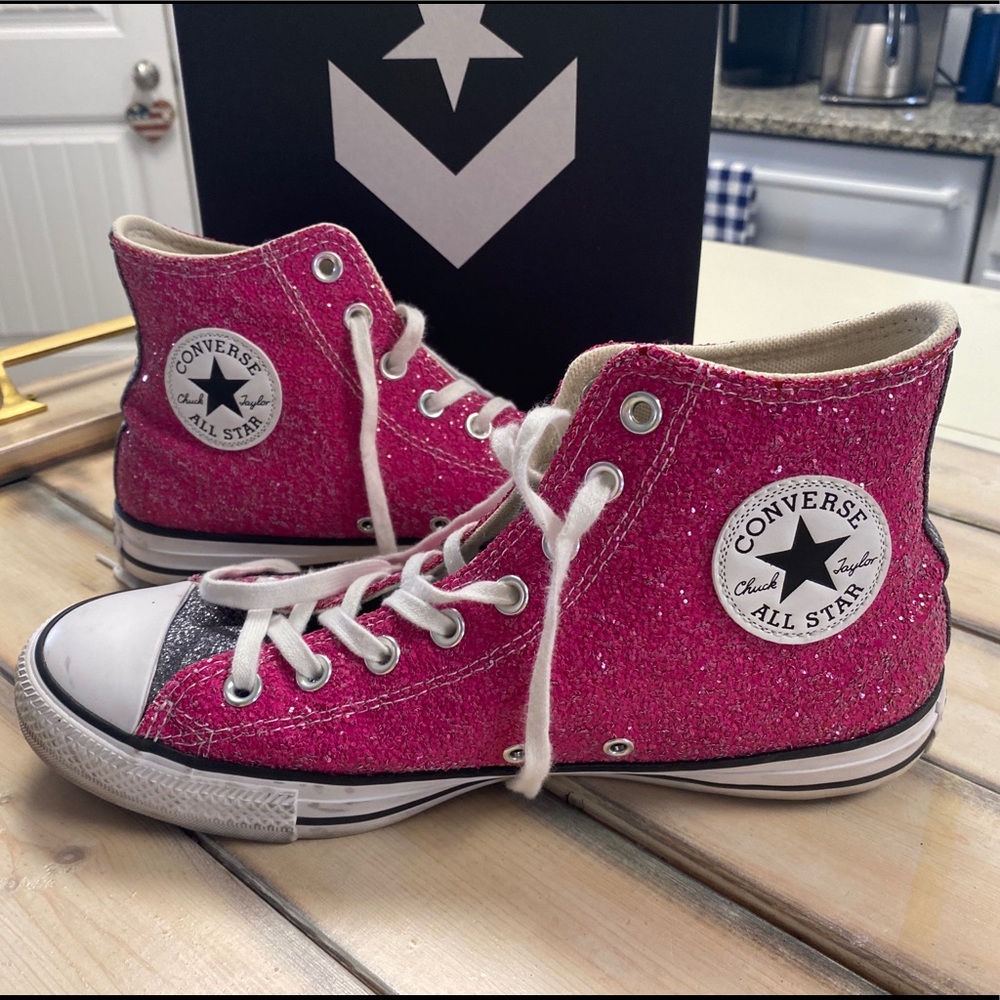 Converse Pink Sparkle Chuck Taylor High Tops EUC 10.5